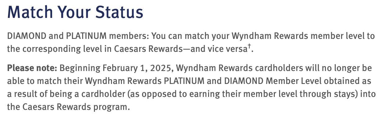 caesars won't match Wyndham diamond from credit card Wyndham business earner